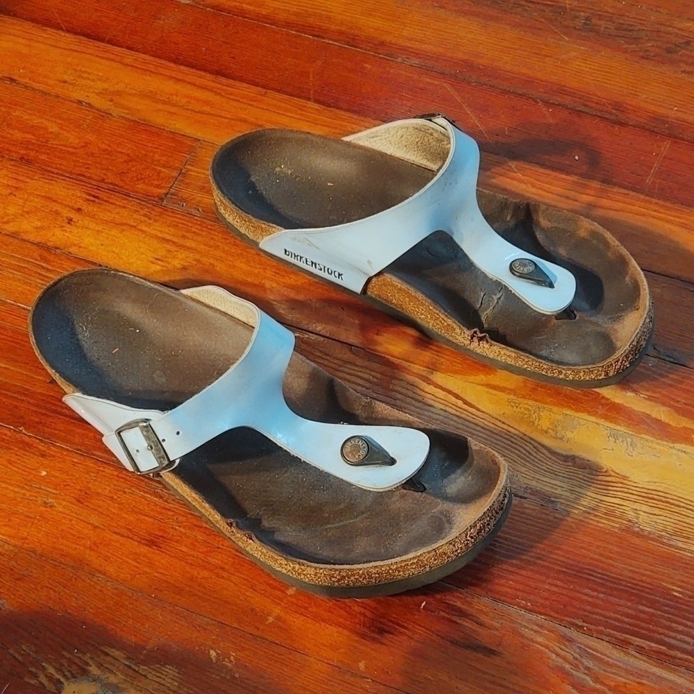 Birkenstock Blue Leather Upper With Toe Thong Sz 42 Regular Width